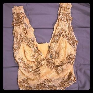 Gold beaded crop top, button up back, worn once